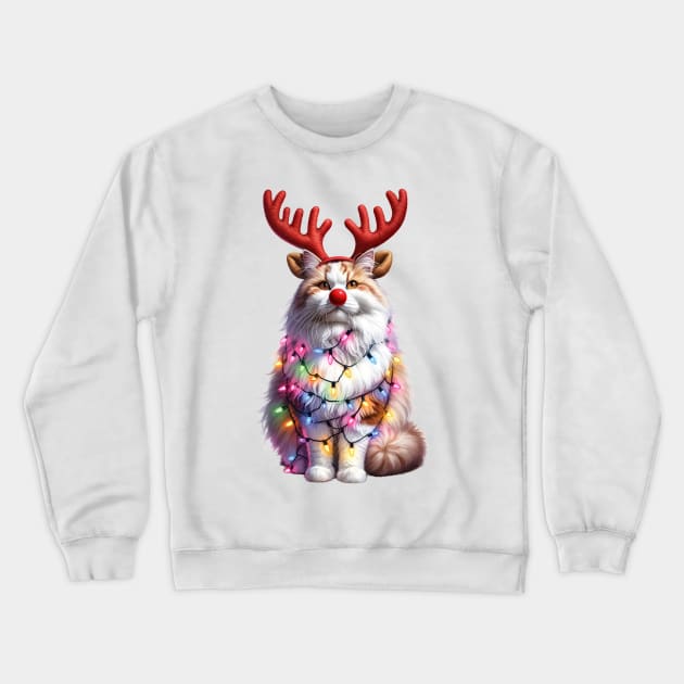 Christmas Red Nose Turkish Van Cat Crewneck Sweatshirt by Chromatic Fusion Studio